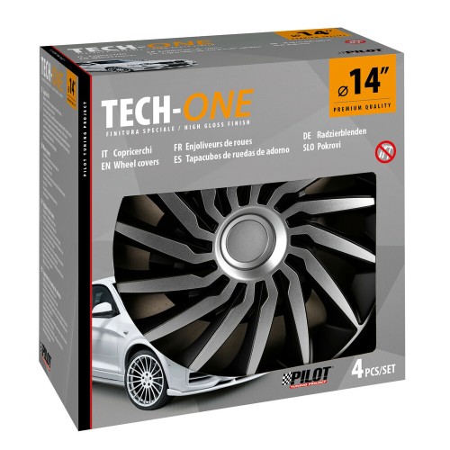 Lampa - Τάσια Tokyo Silver/Black 14'' Tech-One σε Μαύρο/Ασημί Χρώμα για Σιδερένιες Ζάντες Αυτοκινήτου από ABS - Σετ 4 Τεμ. (L3146.1)