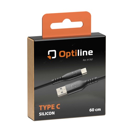 Optiline – Καλώδιο USB Type-A σε USB Type-C 60 cm Σιλικόνης για Φόρτιση & Data 3000mA / 18W με Ενισχυμένο Λαιμό – Μαύρο, 1 Τεμ. (L9178.7/T)