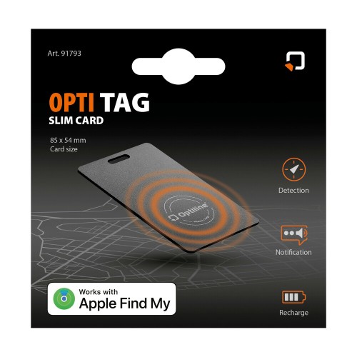 Optiline – OptiTag Slim Card Ασύρματος Εντοπιστής Apple Find My σε Κάρτα 54×85 mm, Επαναφορτιζόμενος, IPX8, Αυτονομία 6 Μήνες – 1 Τεμ. (L9179.3)