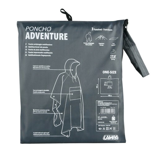 ΑΔΙΑΒΡΟΧΟ ΜΕ ΚΟΥΚΟΥΛΑ ΣΕ ΓΚΡΙ ΧΡΩΜΑ 140x105cm ADVENTURE RAIN PONCHO 1ΤΕΜ.