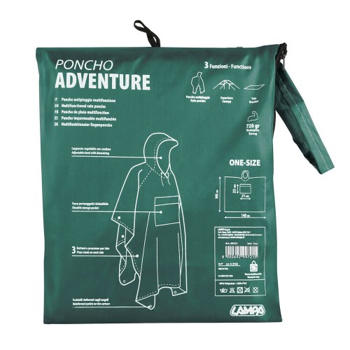ΑΔΙΑΒΡΟΧΟ ΜΕ ΚΟΥΚΟΥΛΑ ΣΕ ΠΡΑΣΙΝΟ ΧΡΩΜΑ 140x105cm ADVENTURE RAIN PONCHO 1ΤΕΜ.