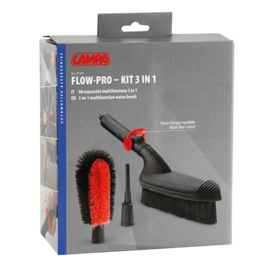 Lampa – Σετ Βουρτσών Νερού 3 σε 1 Flow-Pro Kit με Ρυθμιστή Ροής και Ακροφύσιο Πίεσης εξασφαλίζει κορυφαίο πλύσιμο αμαξώματος και ζαντών χωρίς γρατζουνιές – 4 Τεμ. (L3744.7)