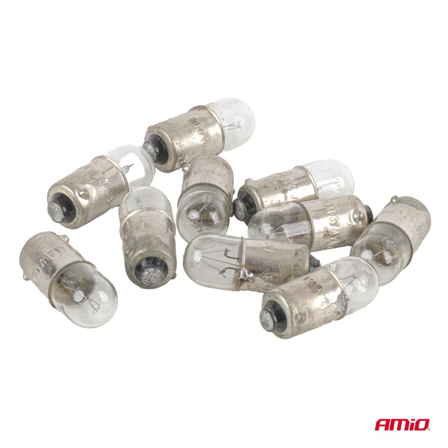 Amio – Σετ Λαμπτήρες Αλογόνου T4W 24V 4W BA9S για Φορτηγά & Λεωφορεία, εξασφαλίζουν καθαρό φωτισμό θέσης και εσωτερικού – 10 Τεμ. (04945/AM)