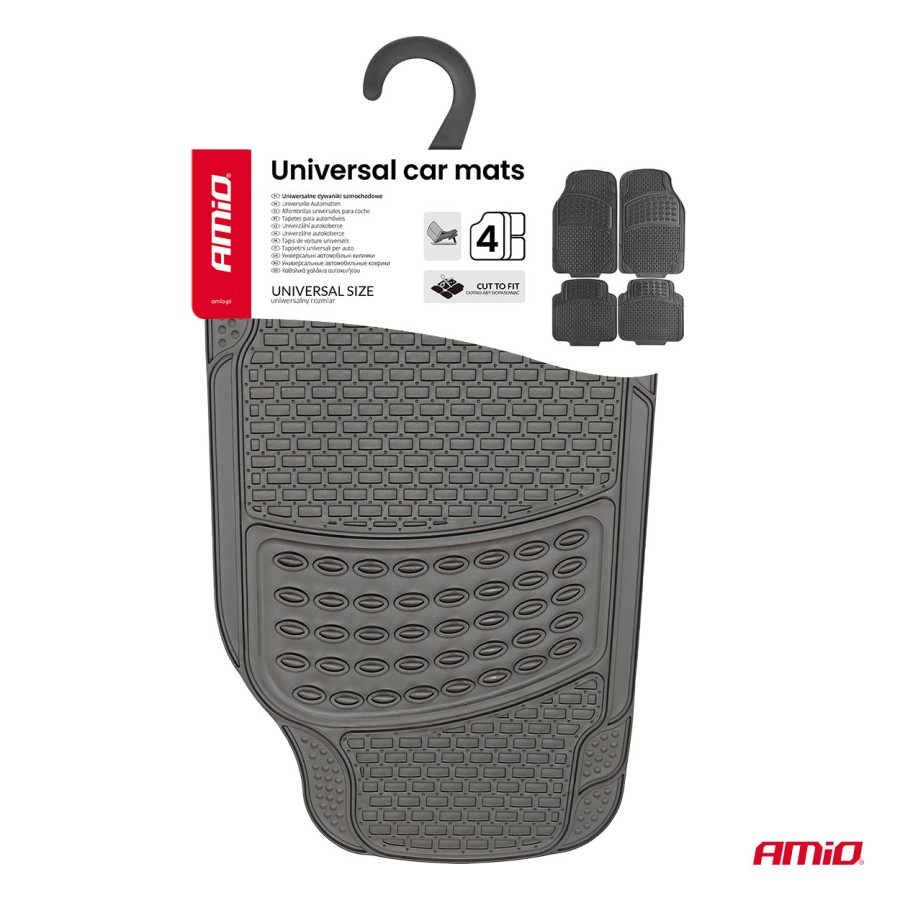 Amio – Universal Πατάκια Αυτοκινήτου Πλαστικά PVC CM-04 Ανθεκτικά Παντός Καιρού, προστατεύουν την καμπίνα από λάσπη και νερά – 4 Τεμ. (05015/AM)