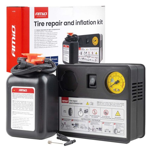 Amio – Κιτ Επισκευής & Φουσκώματος Ελαστικών 12V 120 PSI με Κομπρεσέρ Κυλίνδρου 31mm Universal, προσφέρει ακαριαία αποκατάσταση βλαβών – 1 Τεμ. (04930/AM)