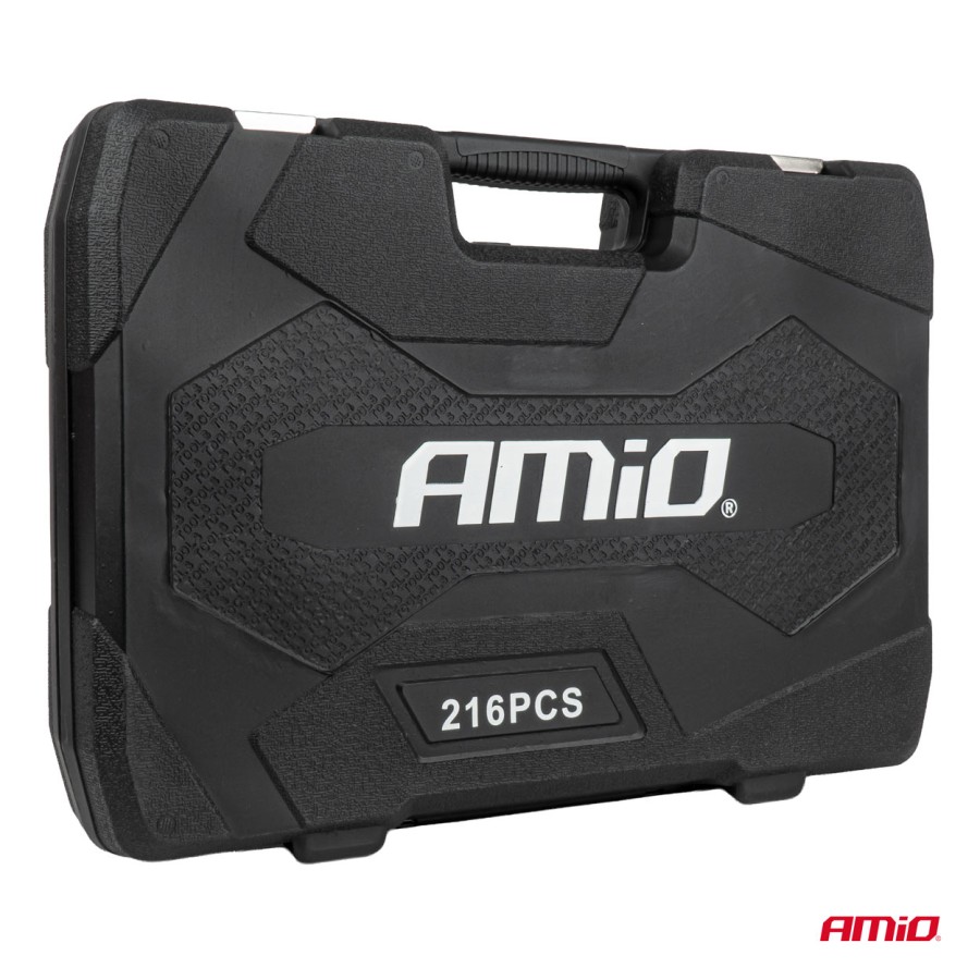 Amio – Σετ Εργαλείων Κασετίνα 216 Τεμαχίων με Καραστάνια, Καρυδάκια, Μύτες & Γερμανoπολύγωνα Universal, προσφέρει πλήρη αυτονομία σε κάθε επισκευή – 1 Σετ (05020/AM)