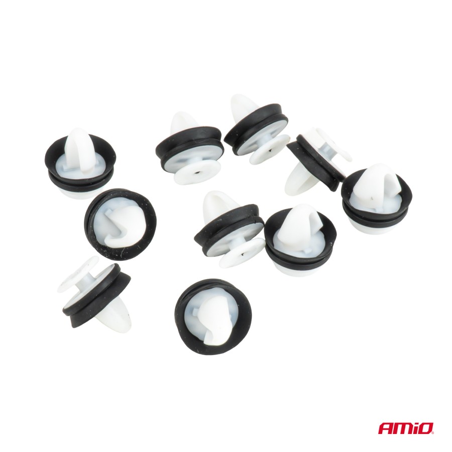 Amio – Σετ Πλαστικά Κλιπ Ταπετσαρίας & Επενδύσεων με Λάστιχο Στεγανοποίησης ⌀11mm 18mm Universal, εξασφαλίζουν αντικραδασμική συγκράτηση – 10 Τεμ. (05051/AM)