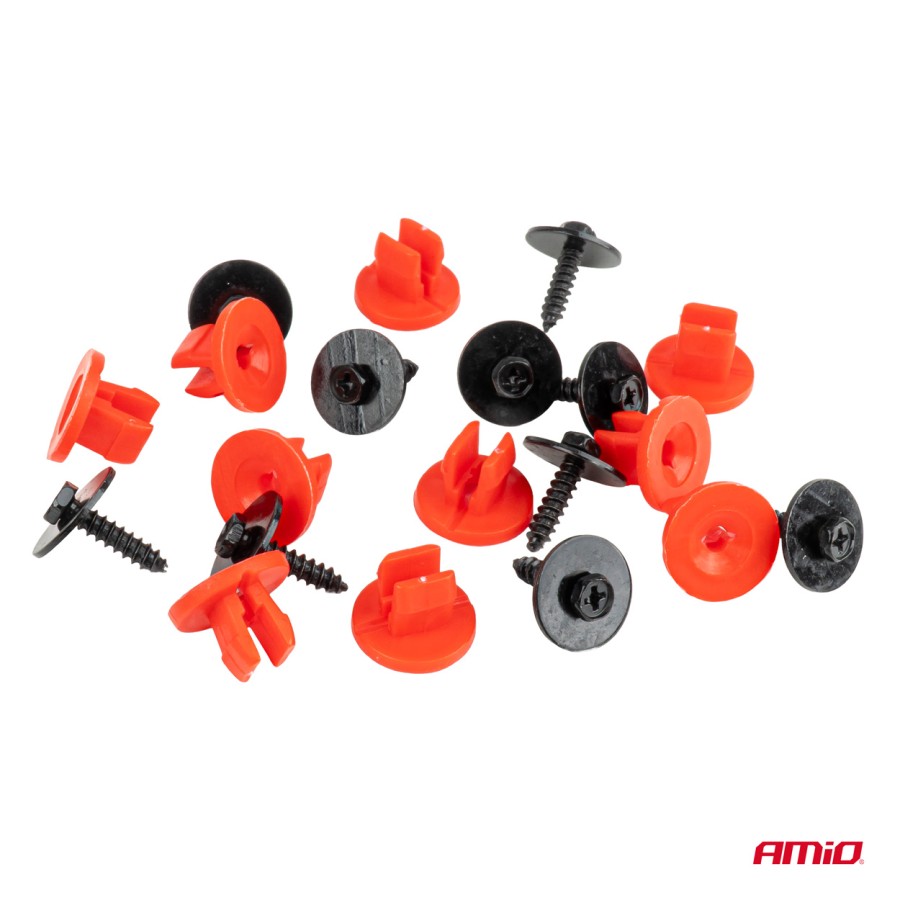 Amio – Σετ Βίδες και Μεταλλικά Κλιπ Στερέωσης για Ποδιά Κινητήρα & Καλύμματα Σασί Universal, εξασφαλίζουν ακλόνητη συγκράτηση – 10 Σετ (05040/AM)