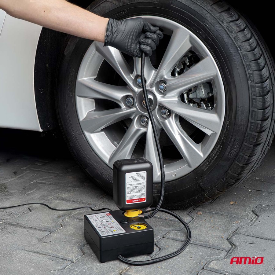Amio – Κιτ Επισκευής & Φουσκώματος Ελαστικών 12V 120 PSI με Κομπρεσέρ Κυλίνδρου 19mm Universal, εξασφαλίζει συμπαγή σχεδιασμό και άμεση αυτονομία – 1 Τεμ. (04929/AM)