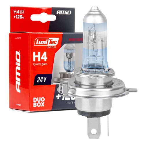 Amio – Σετ Λαμπτήρες Αλογόνου H4 24V 75/70W LumiTec LIMITED +120% P43t για Φορτηγά & Λεωφορεία, προσφέρει διπλή σκάλα και κορυφαία φωτεινότητα – 2 Τεμ. (04951/AM)