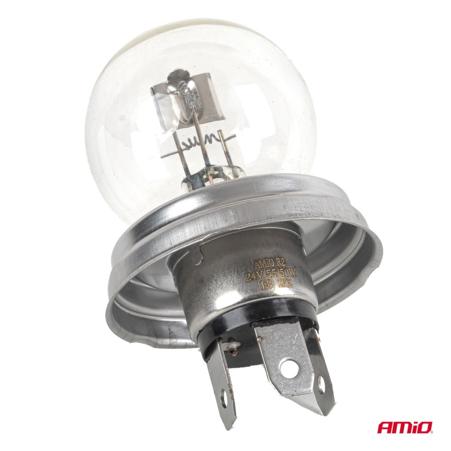 Amio – Λαμπτήρας Αλογόνου R2 24V 55/50W P45T για Φορτηγά & Βαρέα Οχήματα, εξασφαλίζει σταθερή απόδοση και ασφαλή οδήγηση – 1 Τεμ. (04942/AM)