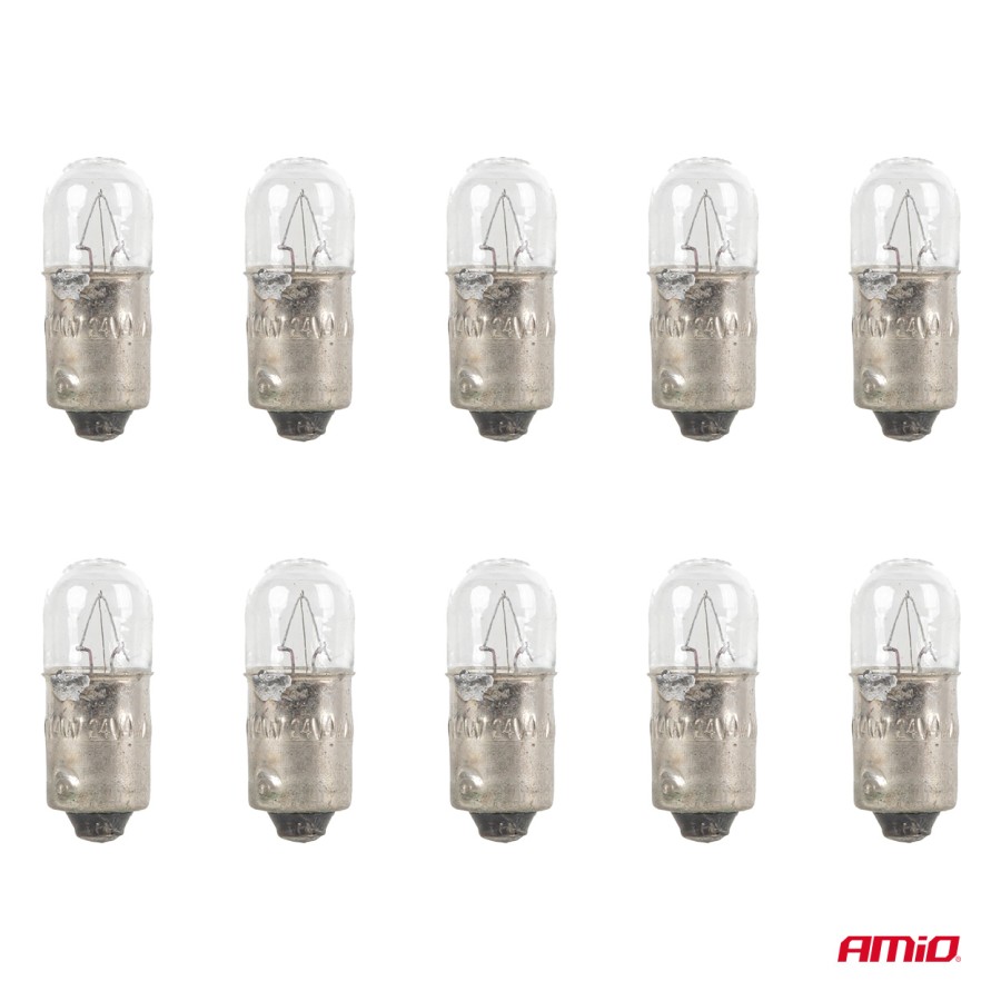 Amio – Σετ Λαμπτήρες Αλογόνου T4W 24V 4W BA9S για Φορτηγά & Λεωφορεία, εξασφαλίζουν καθαρό φωτισμό θέσης και εσωτερικού – 10 Τεμ. (04945/AM)