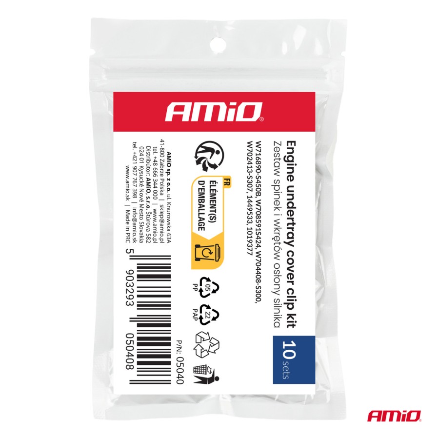 Amio – Σετ Βίδες και Μεταλλικά Κλιπ Στερέωσης για Ποδιά Κινητήρα & Καλύμματα Σασί Universal, εξασφαλίζουν ακλόνητη συγκράτηση – 10 Σετ (05040/AM)