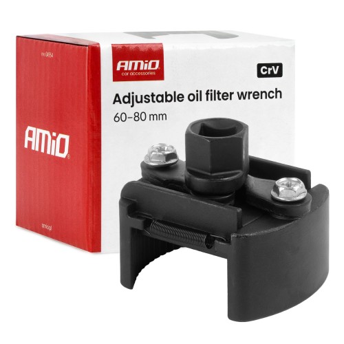 Amio – Κλειδί Φίλτρου Λαδιού Ρυθμιζόμενο 60–80mm CrV Universal, προσφέρει συμπαγή σχεδιασμό και σταθερή λαβή – 1 Τεμ. (04954/AM)