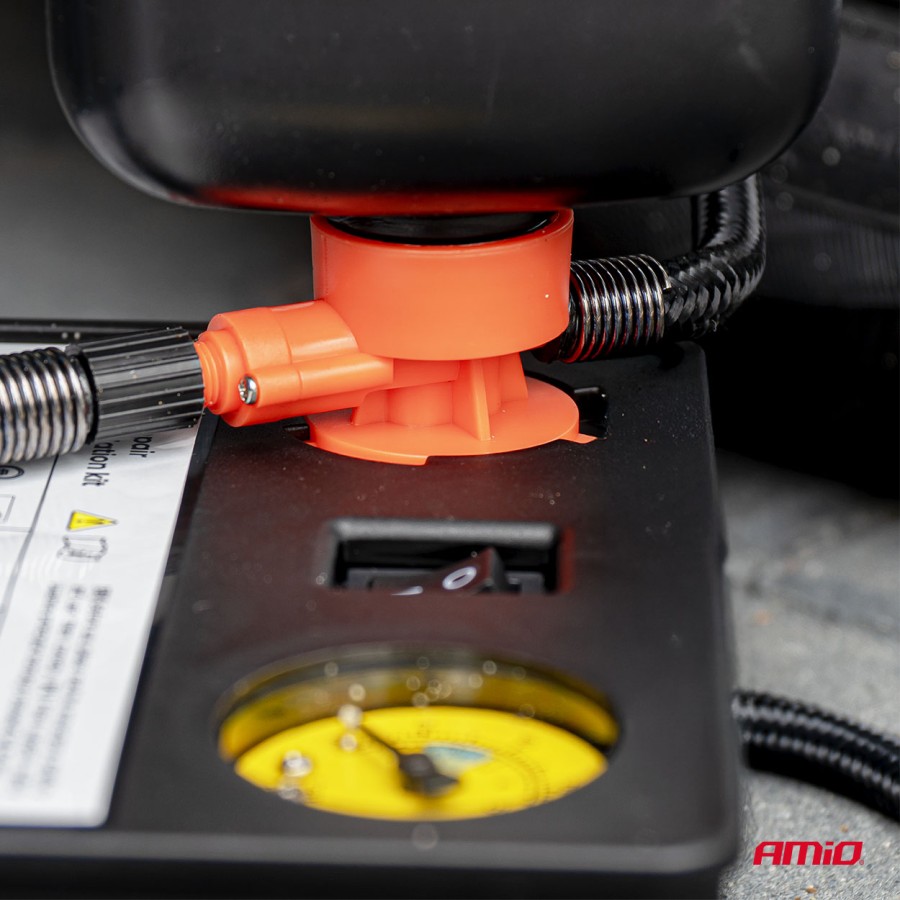 Amio – Κιτ Επισκευής & Φουσκώματος Ελαστικών 12V 120 PSI με Κομπρεσέρ Κυλίνδρου 31mm Universal, προσφέρει ακαριαία αποκατάσταση βλαβών – 1 Τεμ. (04930/AM)
