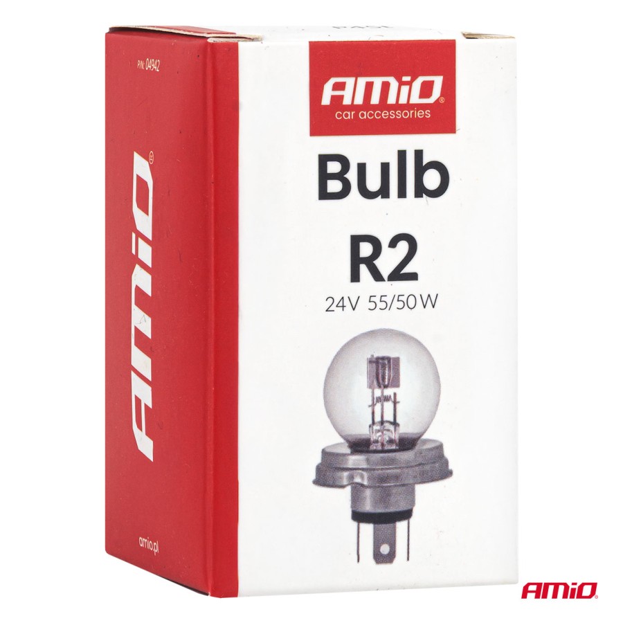 Amio – Λαμπτήρας Αλογόνου R2 24V 55/50W P45T για Φορτηγά & Βαρέα Οχήματα, εξασφαλίζει σταθερή απόδοση και ασφαλή οδήγηση – 1 Τεμ. (04942/AM)