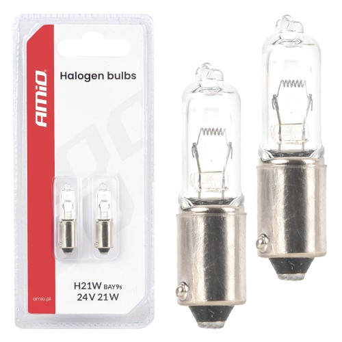 Amio – Λαμπτήρας Αλογόνου H21W 24V 21W BAY9S για Φορτηγά & Λεωφορεία, εξασφαλίζει ισχυρή φωτεινότητα και μέγιστη ασφάλεια – 2 Τεμ. (05023/AM)