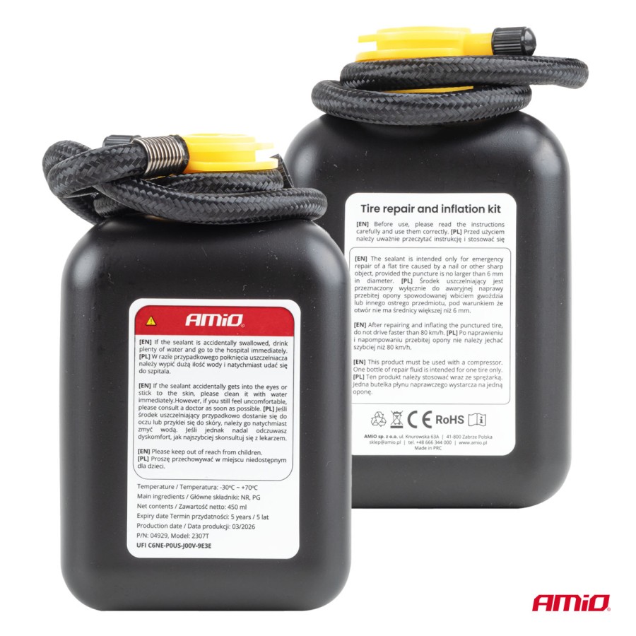 Amio – Κιτ Επισκευής & Φουσκώματος Ελαστικών 12V 120 PSI με Κομπρεσέρ Κυλίνδρου 19mm Universal, εξασφαλίζει συμπαγή σχεδιασμό και άμεση αυτονομία – 1 Τεμ. (04929/AM)