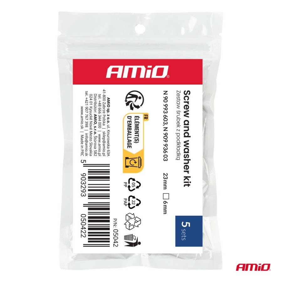 Amio – Σετ Βίδες Torx και Μεταλλικές Ροδέλες Στερέωσης 23mm ⌀6mm Universal, εξασφαλίζουν ομοιόμορφη κατανομή πίεσης και ασφαλές σφίξιμο – 5 Σετ (0542/AM)