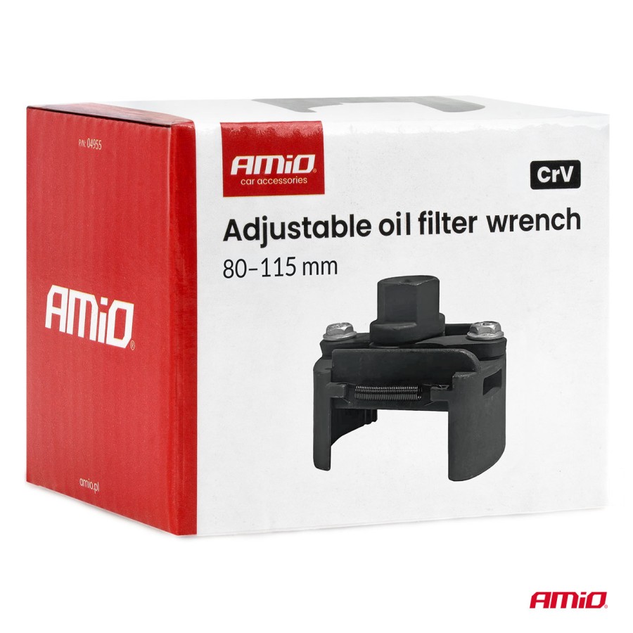 Amio – Κλειδί Φίλτρου Λαδιού Ρυθμιζόμενο 80–115mm CrV Universal, εξασφαλίζει ακαριαίο κράτημα και εύκολη αλλαγή – 1 Τεμ. (04955/AM)
