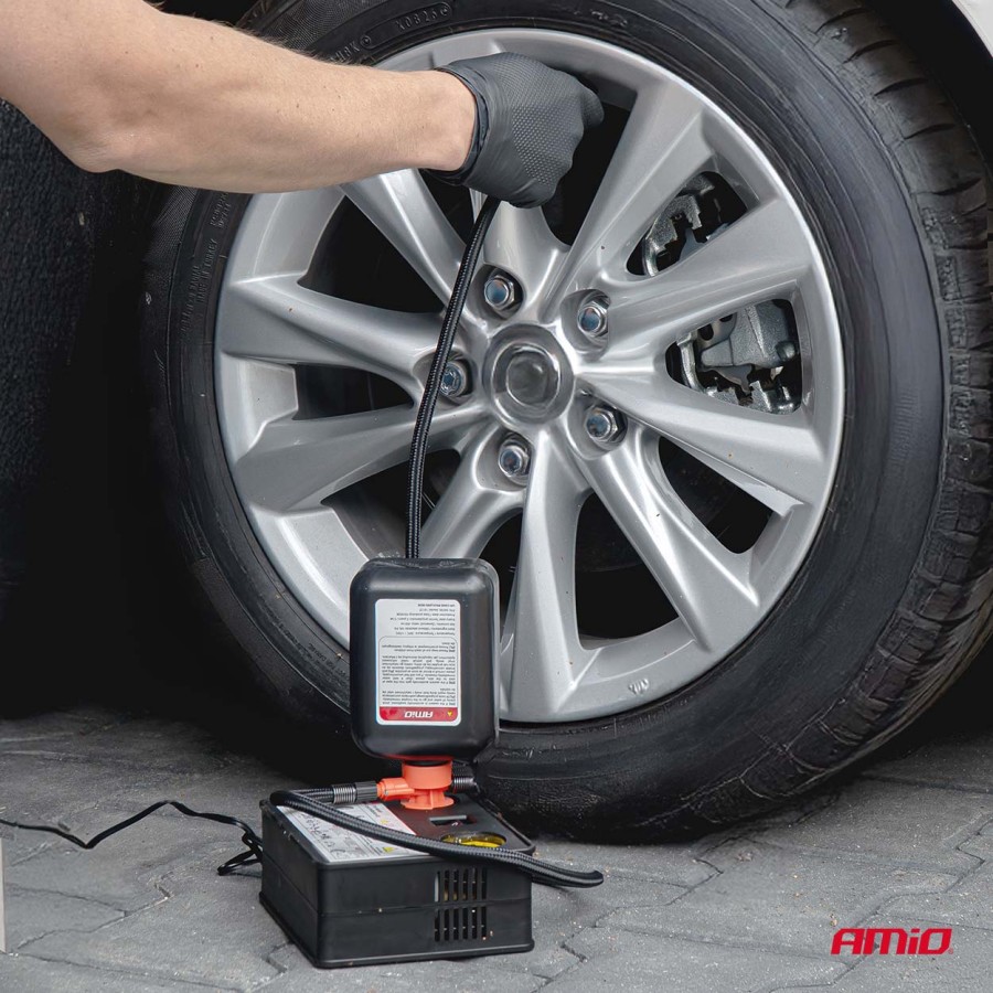 Amio – Κιτ Επισκευής & Φουσκώματος Ελαστικών 12V 120 PSI με Κομπρεσέρ Κυλίνδρου 31mm Universal, προσφέρει ακαριαία αποκατάσταση βλαβών – 1 Τεμ. (04930/AM)