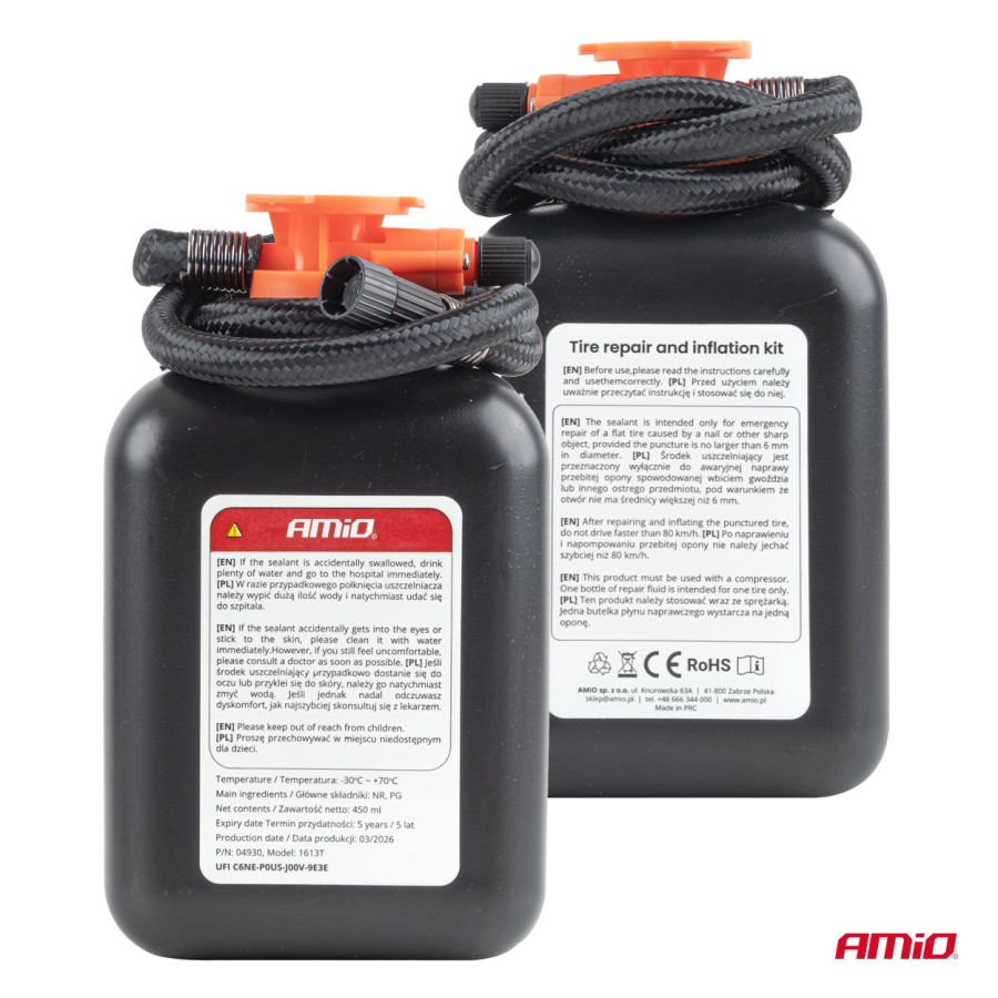 Amio – Κιτ Επισκευής & Φουσκώματος Ελαστικών 12V 120 PSI με Κομπρεσέρ Κυλίνδρου 31mm Universal, προσφέρει ακαριαία αποκατάσταση βλαβών – 1 Τεμ. (04930/AM)