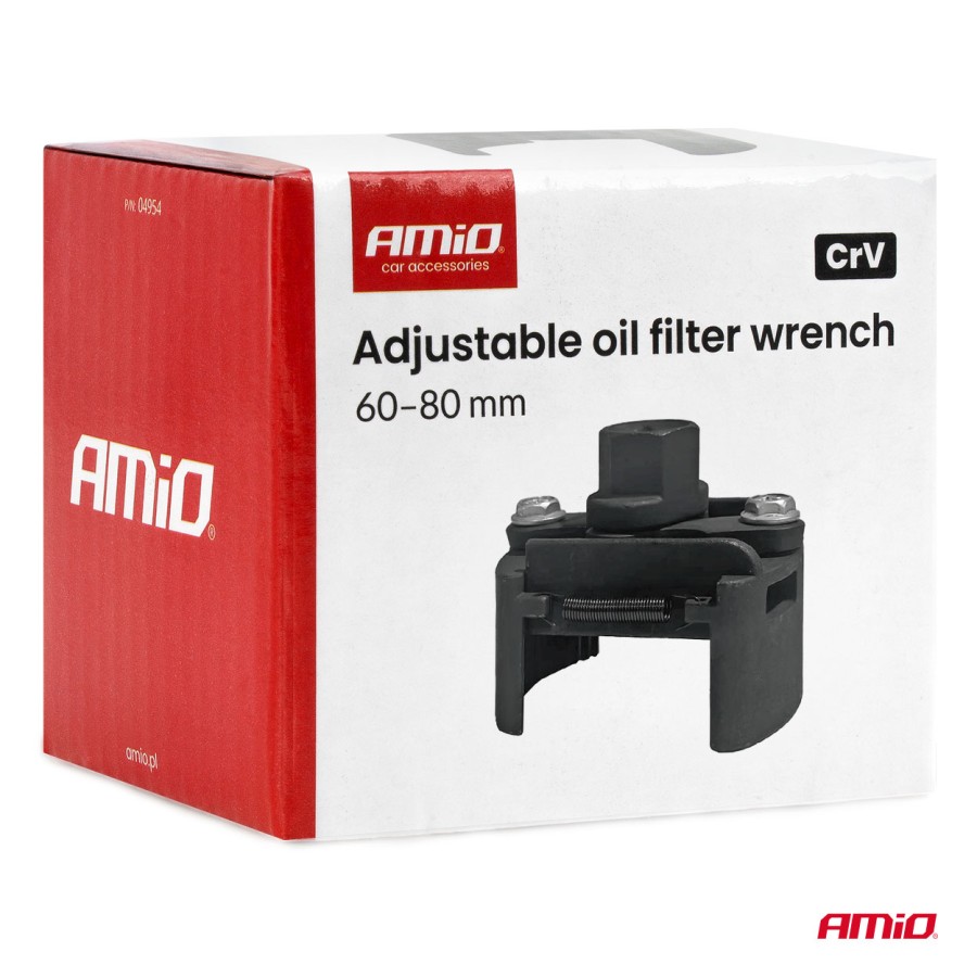 Amio – Κλειδί Φίλτρου Λαδιού Ρυθμιζόμενο 60–80mm CrV Universal, προσφέρει συμπαγή σχεδιασμό και σταθερή λαβή – 1 Τεμ. (04954/AM)