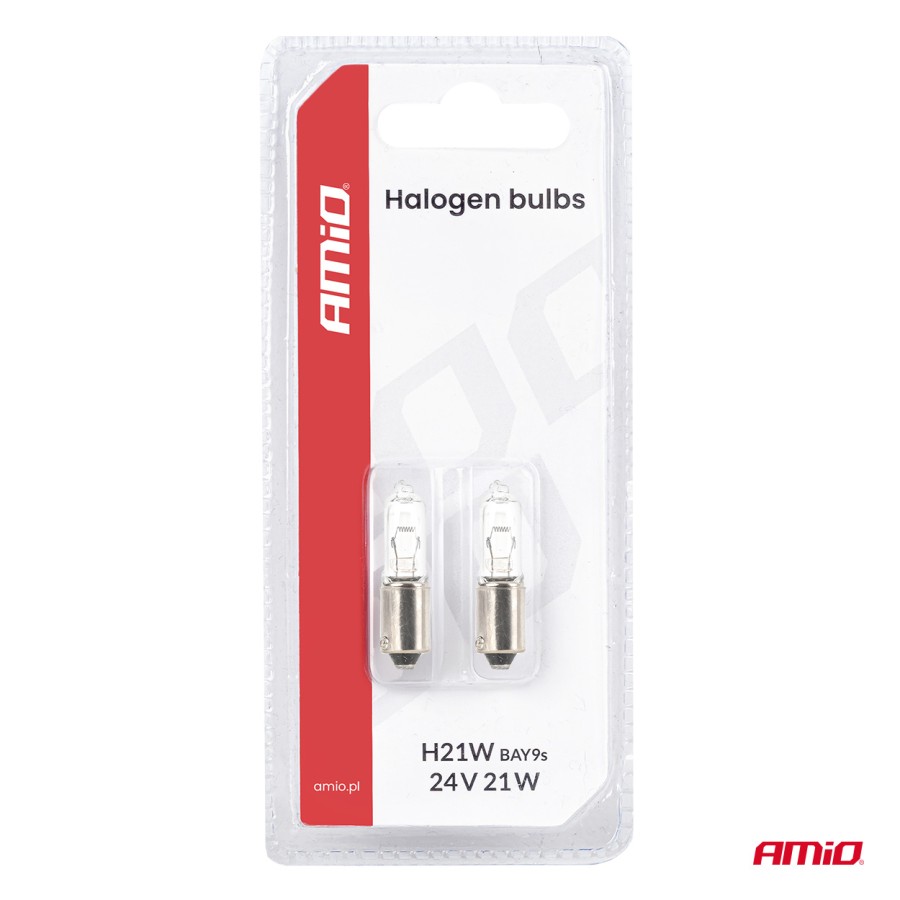 Amio – Λαμπτήρας Αλογόνου H21W 24V 21W BAY9S για Φορτηγά & Λεωφορεία, εξασφαλίζει ισχυρή φωτεινότητα και μέγιστη ασφάλεια – 2 Τεμ. (05023/AM)