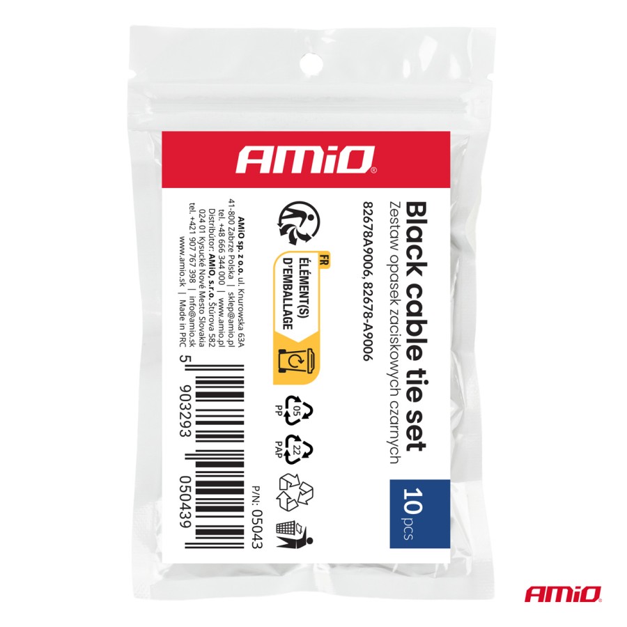 Amio – Σετ Μαύρα Δεματικά Καλωδίων / Δεματικά Πλαστικά Universal, εξασφαλίζουν σταθερή οργάνωση καλωδιώσεων – 10 Τεμ. (05043/AM)