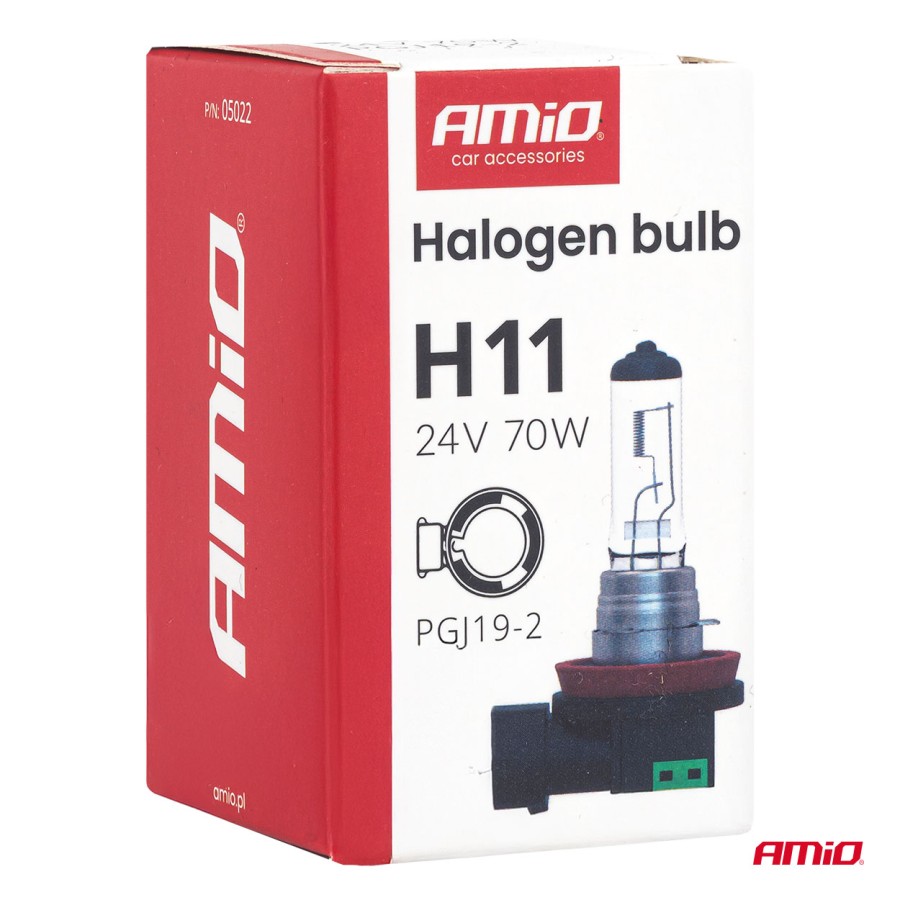 Amio – Λαμπτήρας Αλογόνου H11 24V 70W PGJ19-2 για Φορτηγά & Λεωφορεία, προσφέρει κορυφαία διαύγεια και ασφαλή οδήγηση – 1 Τεμ. (05022/AM)