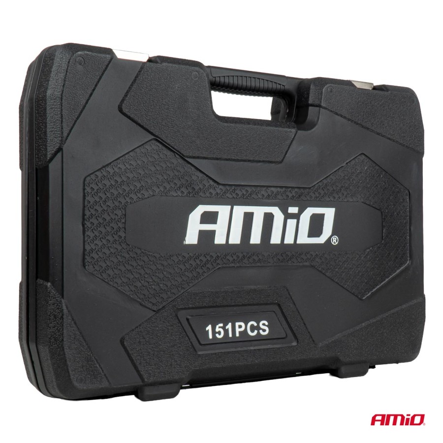 Amio – Σετ Εργαλείων Κασετίνα 151 Τεμαχίων με Καστάνιες, Καρυδάκια, Μύτες & Κλειδιά Άλεν Universal, εξασφαλίζει πλήρη ευελιξία σε κάθε εργασία – 1 Σετ (05019/AM)