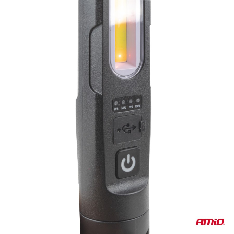 Amio – Φακός Εργασίας LED Επαναφορτιζόμενος 4000mAh με Ισχυρό Μαγνήτη & Κλιπ Universal, προσφέρει αυτόνομο φωτισμό υψηλής ευκρίνειας – 1 Τεμ. (05024/AM)