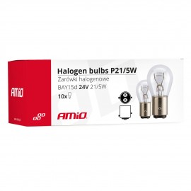 Amio - Λαμπτήρες Αλογόνου τύπου P21/5W βάση BAY15d τάση λειτουργίας 24V απόδοσης 21/5W Διπολικοί για Φορτηγά - 10 τεμ. (01007/AM) Με Κάλυκα americat.gr
