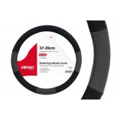 Amio - Κάλυμμα Τιμονιού SWC-05 Μαύρο Γκρι Διάμετρος 37/39cm από Δερματίνη για Προστασία και Άνεση Τιμονιού για Επιβατικά και Επαγγελματικά Αυτοκίνητα - 1 τεμ. (01360/AM) Διάμετρος 37-39 cm americat.gr
