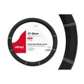 Amio - Κάλυμμα Τιμονιού SWC-06 Μαύρο Γκρι Διάμετρος 37/39cm από Δερματίνη για Προστασία και Άνεση Τιμονιού για Επιβατικά και Επαγγελματικά Αυτοκίνητα - 1 τεμ. (01361/AM) Διάμετρος 37-39 cm americat.gr
