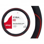 Amio - Κάλυμμα Τιμονιού SWC-07 Μαύρο με Κόκκινες Ραφές Διάμετρος 37/39cm από Δερματίνη για Προστασία και Άνεση Τιμονιού για Επιβατικά και Επαγγελματικά Αυτοκίνητα - 1 τεμ. (01362/AM) Διάμετρος 37-39 cm americat.gr