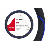 Amio - Κάλυμμα Τιμονιού SWC-08 Μαύρο Μπλε Διάμετρος 37/39cm από Δερματίνη για Προστασία και Άνεση Τιμονιού για Επιβατικά και Επαγγελματικά Αυτοκίνητα - 1 τεμ. (01363/AM) Διάμετρος 37-39 cm americat.gr