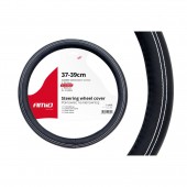 Amio - Κάλυμμα Τιμονιού Τύπου Swc-15-M διάσταση 37-39cm υλικό Δερματίνη χρώμα Μαύρο Με Λευκή Ραφή μέγεθος M για Επιβατικά Αυτοκίνητα - 1 τεμ. (01380/AM) Διάμετρος 37-39 cm americat.gr