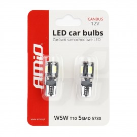 Amio – Λαμπάκια LED T10 W5W 12V 2W 5600K 5xSMD 5730 CANBUS Καρφωτά για Ισχυρό Λευκό Φωτισμό χωρίς Σφάλματα – Σετ 2 Τεμ. (01628/AM) Χωρίς Κάλυκα americat.gr