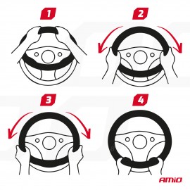 Amio - Κάλυμμα Τιμονιού Δερμάτινο διαμέτρου 39/41cm σε μαύρο χρώμα για Επιβατικά Αυτοκίνητα και Van - 1 τεμ. (01767/AM) Διάμετρος 39-41 cm americat.gr