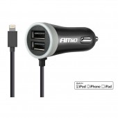 Amio - Φορτιστής Αναπτήρα 12-24V 2.4A με 2 θύρες USB και καλώδιο Lightning για ταυτόχρονη φόρτιση συσκευών με σταθερή παροχή ρεύματος σε αυτοκίνητα και επαγγελματικά οχήματα - 1 Τεμ. (02057/AM) Φορτιστές 12 και 24V americat.gr