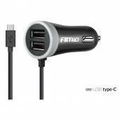 Amio - Φορτιστής Αναπτήρα 12-24V 2.4A με 2 θύρες USB και καλώδιο Type-C για ταυτόχρονη φόρτιση συσκευών με σταθερή παροχή ρεύματος σε αυτοκίνητα και επαγγελματικά οχήματα - 1 Τεμ. (02058/AM) Φορτιστές 12 και 24V americat.gr