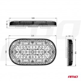 Amio - ΦΑΡΟΣ/ΜΠΑΡΑ MINI 12/24V 48SMD LED ΠΟΡΤΟΚΑΛΙ ΜΕ ΦΙΣ ΑΝΑΠΤΗΡΑ & ΜΑΓΝΗΤΙΚΗ ΒΑΣΗ 328x186x50mm - 1 ΤΕΜ. (03336/AM) Φάροι LED americat.gr