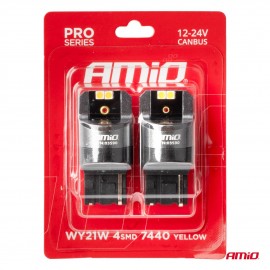 Amio - ΛΑΜΠΕΣ WY21W 12/24V 6.000K 4SMD LED CAN-BUS ΚΙΤΡΙΝΟ PRO SERIES - 2 ΤΕΜ. (03590/AM) Λάμπες americat.gr
