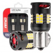 Amio - Λάμπες LED P21W βάση BA15S τύπου Pro Series τάση λειτουργίας 12/24V με 24x3020 SMD Can-bus λευκό για Επιβατικά Αυτοκίνητα και Φορτηγά - 2 τεμ. (03721/AM) Με Κάλυκα americat.gr