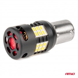 Amio - Λάμπες LED P21W βάση BA15S τύπου Pro Series τάση λειτουργίας 12/24V με 24x3020 SMD Can-bus λευκό για Επιβατικά Αυτοκίνητα και Φορτηγά - 2 τεμ. (03721/AM) Με Κάλυκα americat.gr