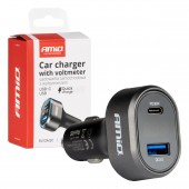 Amio - ΦΟΡΤΙΣΤΗΣ ΑΝΑΠΤΗΡΑ ΜΕ 2 ΘΥΡΕΣ USB-C+USB-A QUICK CHARGE 3.0 30W ΜΕ ΒΟΛΤΟΜΕΤΡΟ ΜΑΥΡΟ - 1 Τεμ. (04178/AM) Φορτιστές 12 και 24V americat.gr