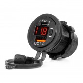 Amio - ΠΡΙΖΑ ΜΕ 2 ΘΥΡΕΣ USB ΚΑΙ ΨΗΦΙΑΚΟ ΒΟΛΤΟΜΕΤΡΟ ΜΕ ΔΙΑΚΟΠΤΗ+ΚΑΠΑΚΙ 12/24V QUICKCHARGE3.0 ΑΔΙΑΒΡΟΧΗ ΜΑΥΡΗ - 1 τεμ. (04222/AM) Πρίζες Αναπτήρα americat.gr