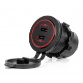 Amio - ΠΡΙΖΑ ΜΕ 2 ΘΥΡΕΣ USB-C ΚΑΙ ΚΑΠΑΚΙ 12/24V ΑΔΙΑΒΡΟΧΗ ΜΕ ΚΟΚΚΙΝΟ LED ΦΩΣ ΜΑΥΡΗ - 1 τεμ. (04223/AM) Πρίζες Αναπτήρα americat.gr