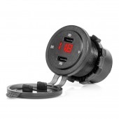 Amio - ΠΡΙΖΑ ΜΕ 2 ΘΥΡΕΣ USB-C ΚΑΙ ΨΗΦΙΑΚΟ ΒΟΛΤΟΜΕΤΡΟ ΜΕ ΚΑΠΑΚΙ 12/24V ΑΔΙΑΒΡΟΧΗ ΜΕ ΚΟΚΚΙΝΗ LED ΕΝΔΕΙΞΗ ΜΑΥΡΗ - 1 Τεμ. (04225/AM) Πρίζες Αναπτήρα americat.gr